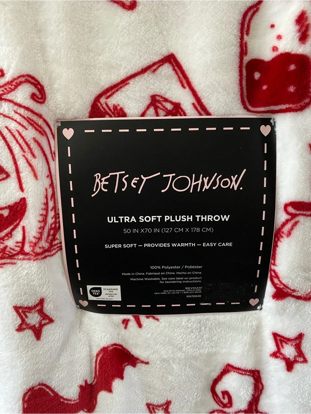 Betsey Johnson White and Red Halloween Plush Throw